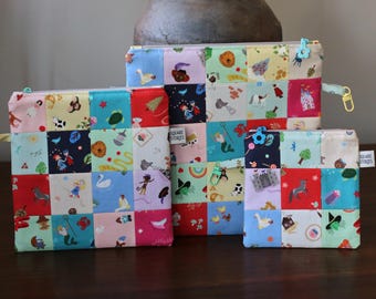 FAIRYTALES Happy-Squares Patchwork Zipper Pouch available in three sizes