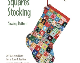Happy Squares XL Stocking Sewing Pattern by Square Stories