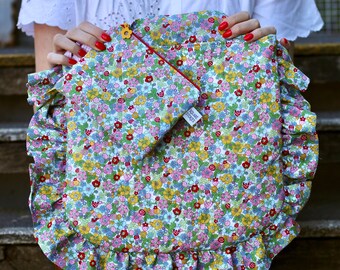 Ruffle drawstring tote with matching purse