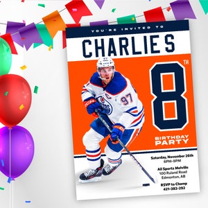 Connor McDavid Birthday Invite! Perfect for Socials, Print or Email! Super fast deliver, Connor McDavid Hockey birthday, hockey invitation