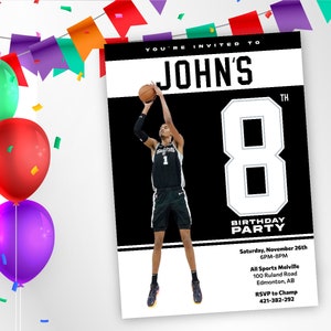 Victor Wembanyama verjaardag uitnodigen! Perfect voor sociale contacten, afdrukken of e-mail! Super snelle levering, basketbalbal, basketbaluitnodiging