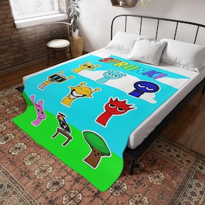Plush Sprunki Blanket for Kids, Sprunki Game, Soft Throw Blanket, Cozy Bedding, Fleece Bedspread, Kids Room Decor, Sprunki Blue Blanket