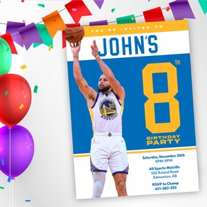 Steph Curry Birthday Invite! Perfect for Socials, Print or Email! Super fast deliver, Steph Curry Basketball Ball, Basketball invitation