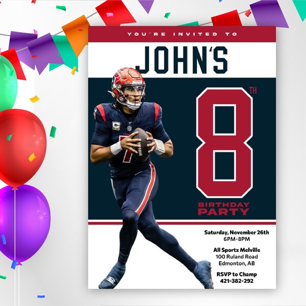 CJ Stroud Birthday Invite! Perfect for Socials, Print or Email! Super fast deliver, C.J. Stroud Football birthday, Football invitation