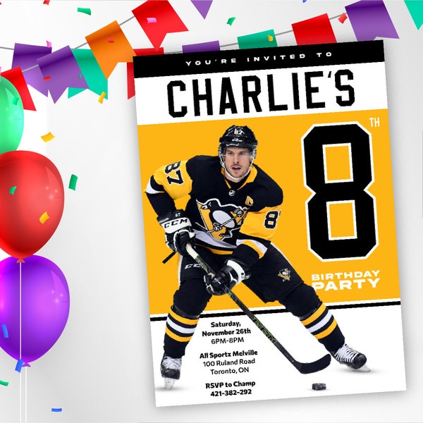 Sidney Crosby Birthday Invite! Perfect for Socials, Print or Email! Super fast deliver, Sidney Crosby Hockey birthday, hockey invitation