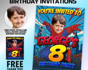 Spiderman Birthday Party Invitation with photo, Spiderman Party template, Spiderman online, Spiderman theme party, Spiderman flyer