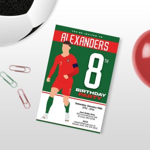 Invitation d'anniversaire de football de Cristiano Ronaldo ! Parfait pour les réseaux sociaux, impression ou email ! Livraison ultra rapide, anniversaire de Cristiano Ronaldo, invitation pour le football
