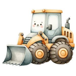 Véhicules de construction PNG, Clipart aquarelle, Pelle, Bulldozer, Camion à benne basculante, Grue, Pelle rétrocaveuse, Chariot élévateur à fourche, PNG de haute qualité, Téléchargement numérique