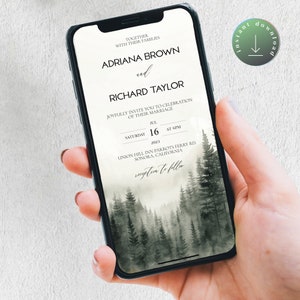 Forest Wedding Invitation Template,Digital Invitation Template,Mountain Wedding Invite, Instant Download