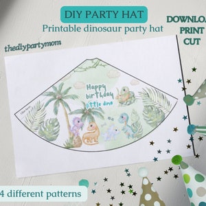 Printable Dinosaur Party Hats in Four Different Patterns, DIY Party ...