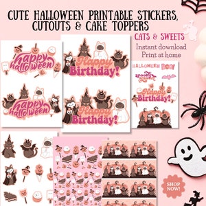 Printable Bundle Halloween Cake Toppers Editable Stickers Etsy