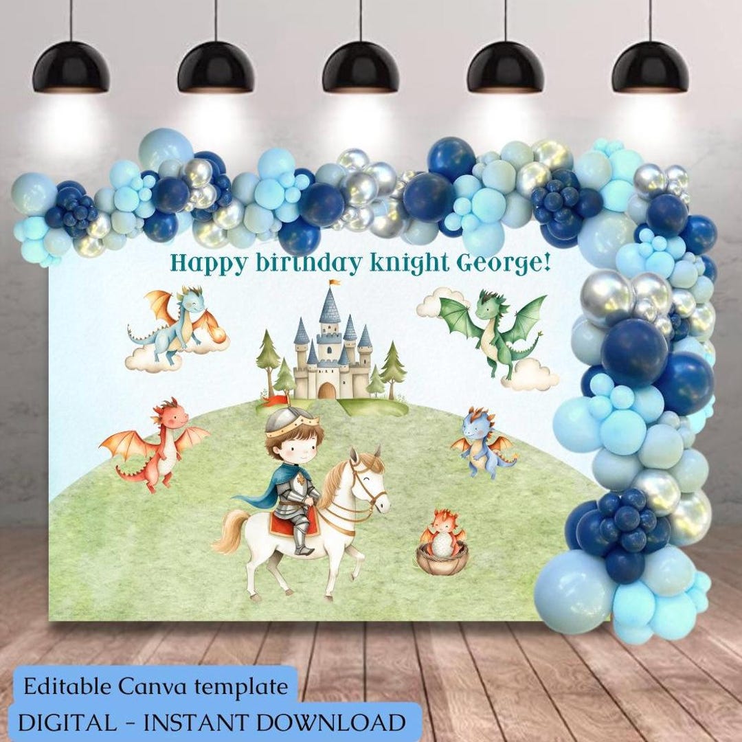 Knight, Dragons and Medieval Castle Round Backdrop for Birthday Party ...