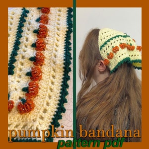 PATTERN ONLY Crochet Pumpkin Bandana Kerchief Hair Scarf Cute Fall Autumn Accessories Intermediate Digital Download PDF