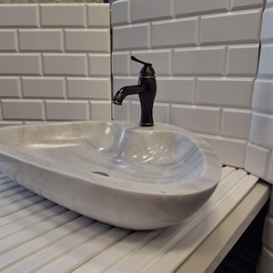 White Marble Sink, Light veined marble sink, Handcrafted natural stone wash basin