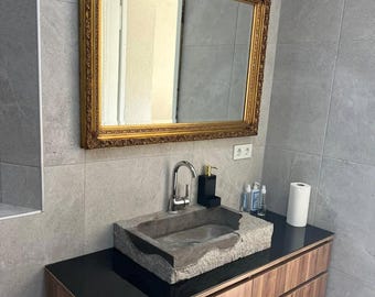 Basalt Stone Sink, Handmade Black Countertop Basin