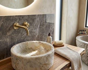 Marble Vessel Sink, Handmade Natural Stone Countertop Bathroom Decor