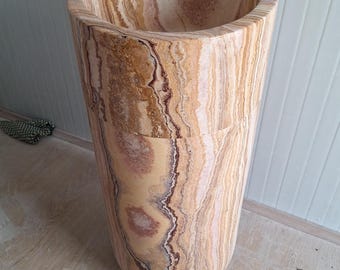 Translucent Onyx Pedestal Sink - Hand-Carved Natural Stone Freestanding Wash Basin for Luxury Bathrooms