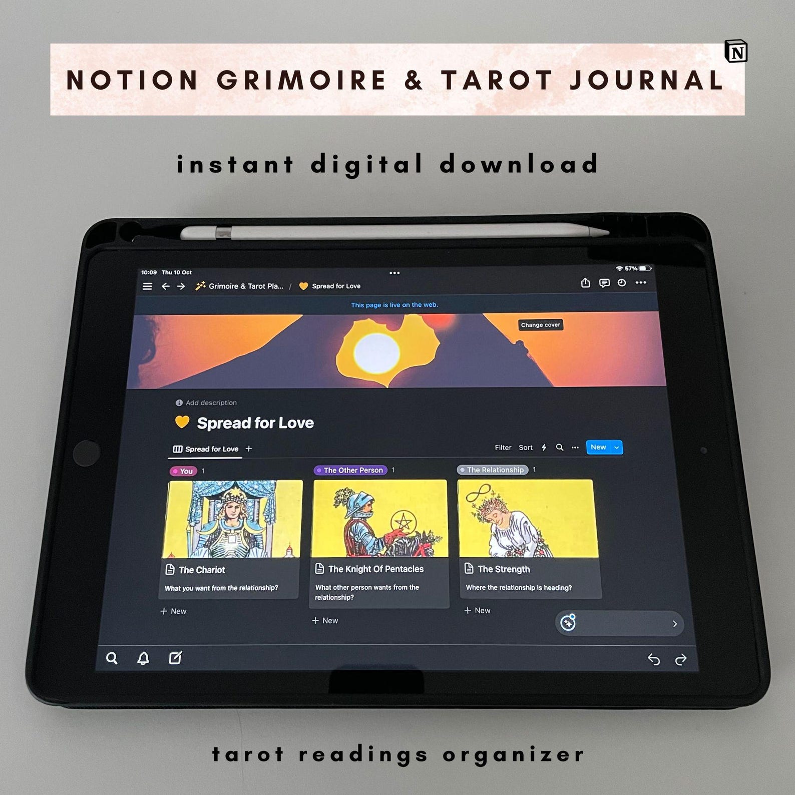 Notion Tarot Journal Template, Digital Tarot Planner, 2025 Witchy