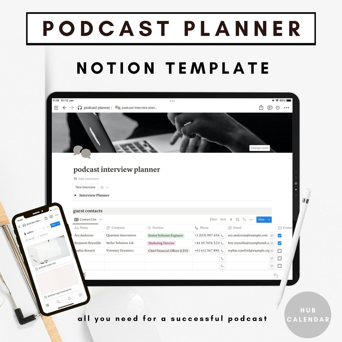 Notion Podcast Template Digital Podcast Planner Notion Content