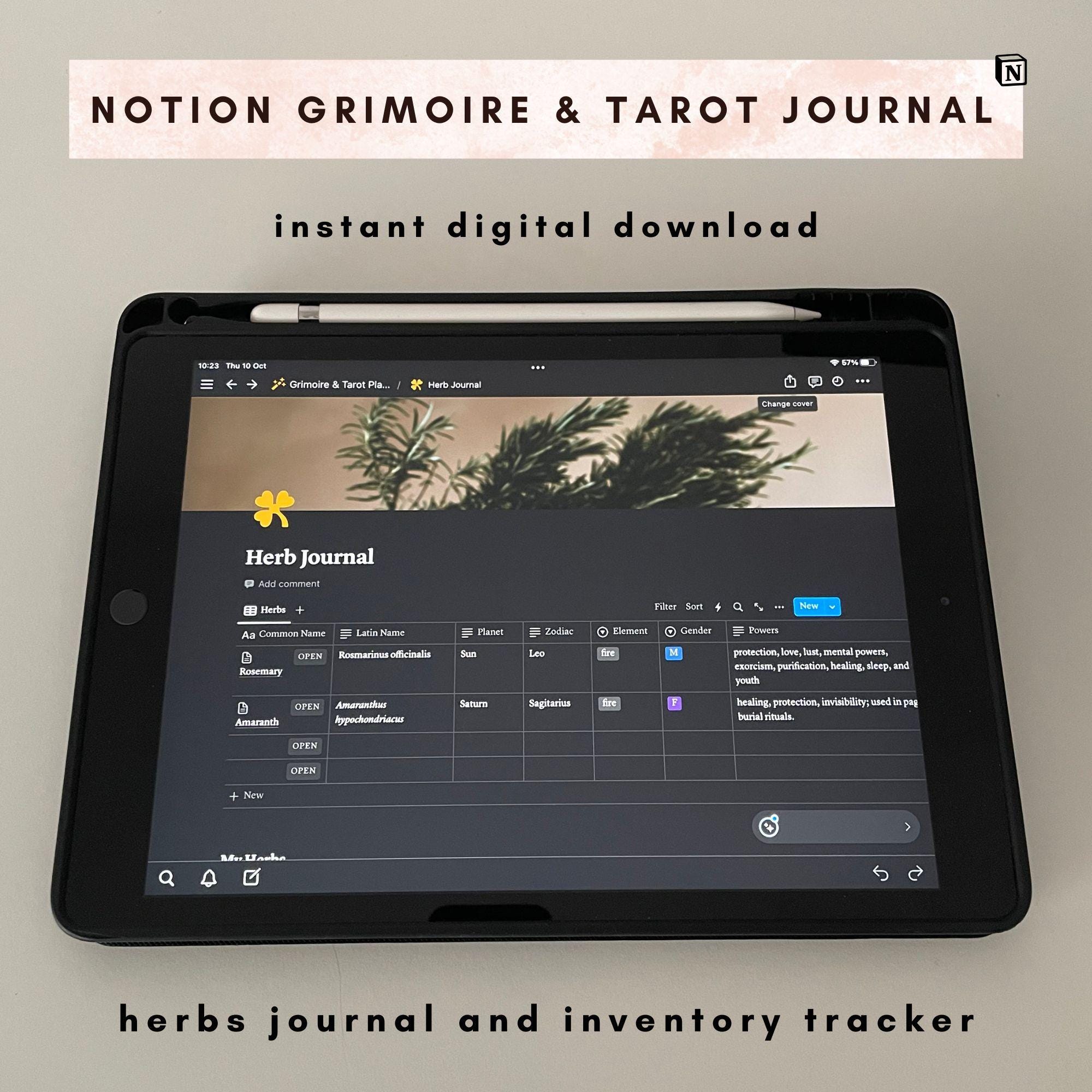 Notion Tarot Journal Template, Digital Tarot Planner, 2025 Witchy
