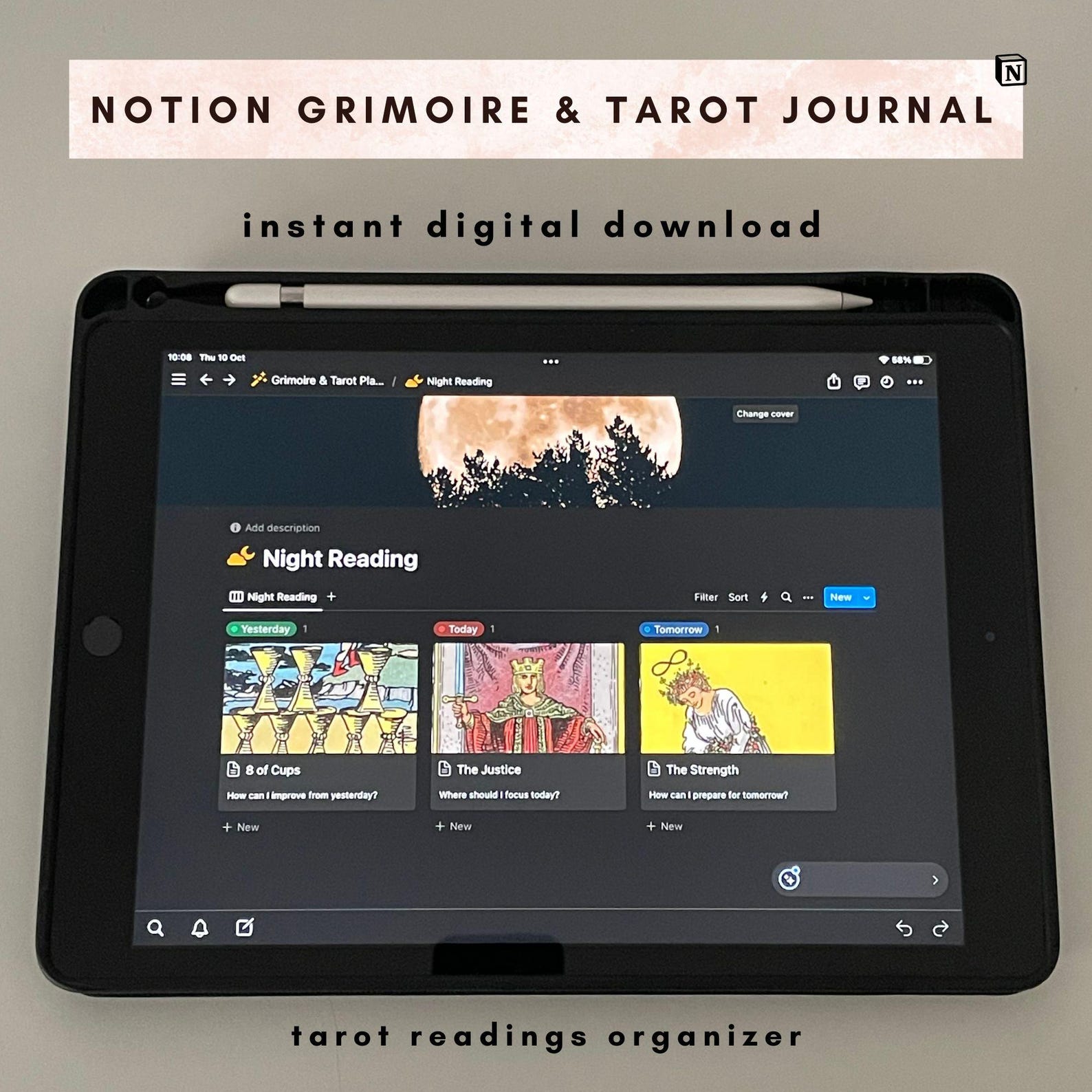 Notion Tarot Journal Template, Digital Tarot Planner, 2025 Witchy