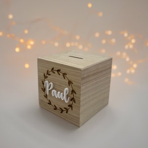 Wooden money box | Acrylic 3D name | Wooden money box | piggy bank | Gift for special occasions | Gift idea