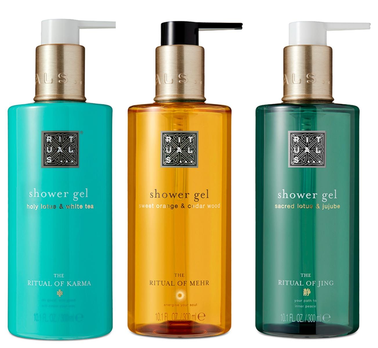 Rituals Jing, Mehr & Karma Body Wash / Shower Gel Collection 3 x 300ml Bottles