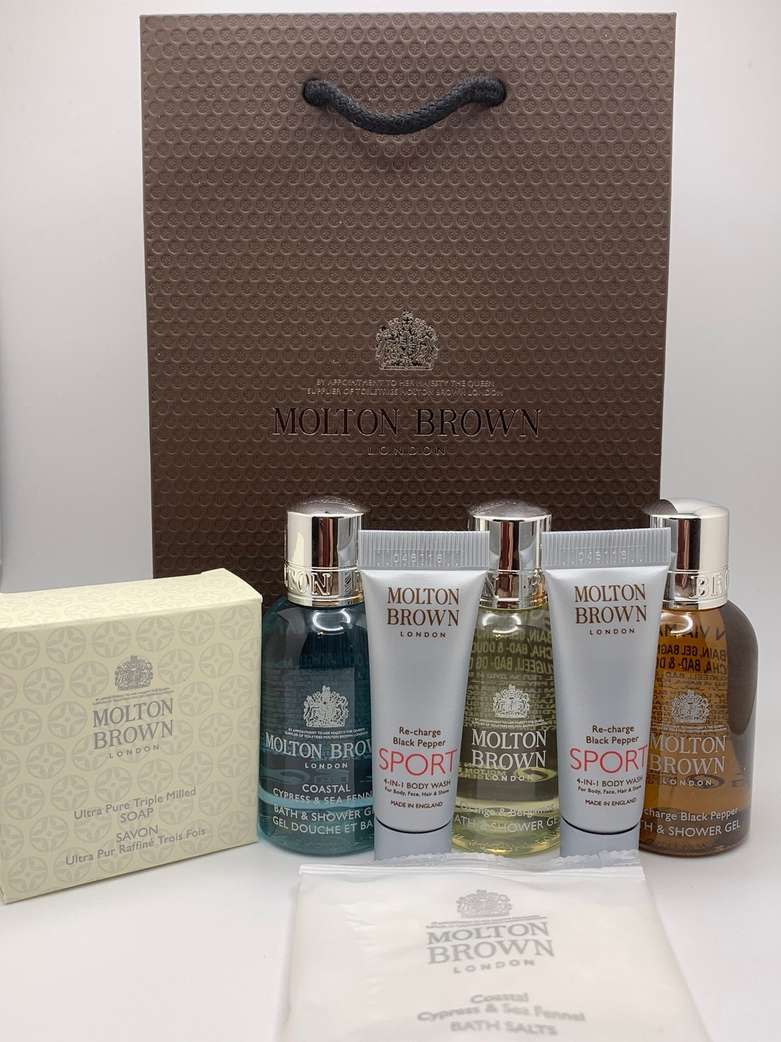 Molton Brown Men's Bath & Body Gift Set shower Gel, Bath Salts and Soap
