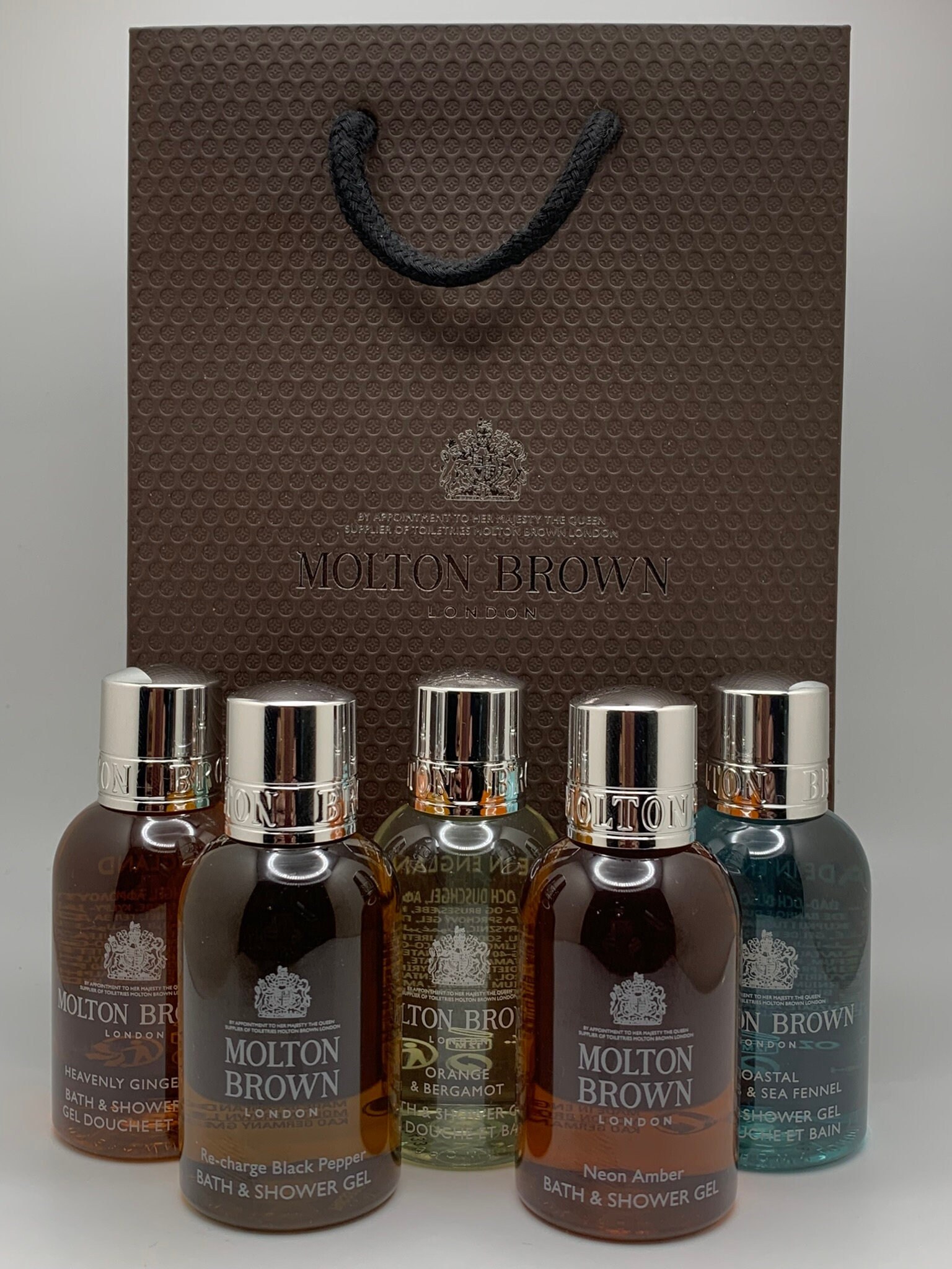 Molton Brown Men's Bath & Shower Gel Gift Set 5 X 50ml Bottles and Gift