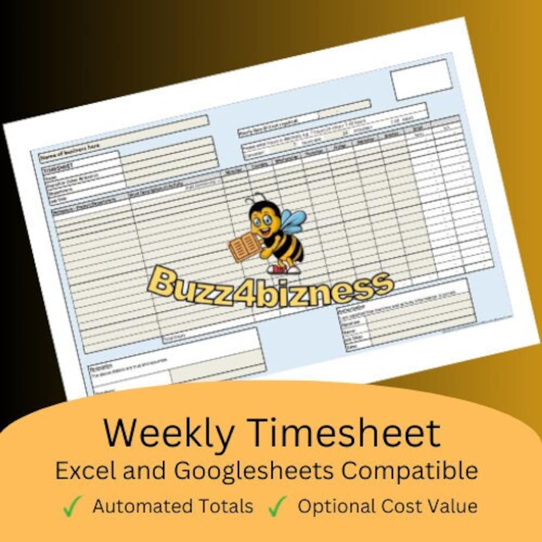 Weekly Timesheet Template (blue). Excel + Google. Time Tracking for ...