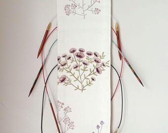 Floral hanging circular needles organizer embroidered knitting hanging organizer/fixed circular knitting needles storage 14slots double side