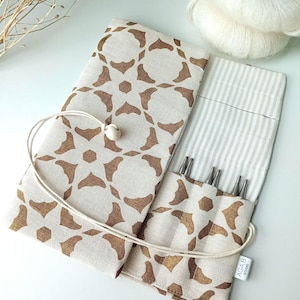 Linen interchangeable knitting needle case knitting needle organizer/ high end linen/16slots / gift for knitter