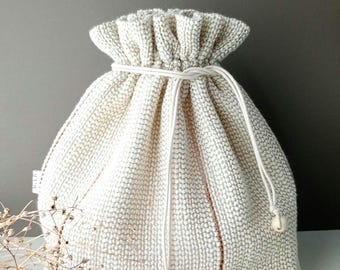 Large Knitting Project Bag, Drawstring Yarn Storage Bag, Handmade Knitting Bag, WIP Project Bag, Gift for Knitter Minimalist Knitting Bag