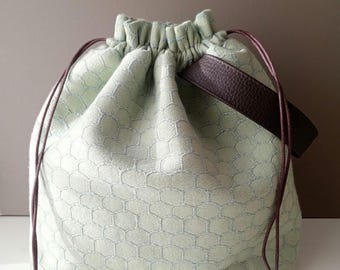 knitting project bag drawstring project bag sustainable high end fabric gift for knitter medium project bag pocket inside