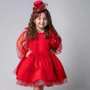Rode kerstjurk babymeisje, jurk voor speciale gelegenheden voor peuters, outfit 1e verjaardag, outfit eerste kerst, outfit vakantie