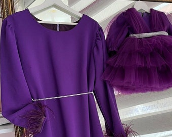 Mother Daughter Matching Purple Dress, Mommy and Me Girls Evening Outfits, Mother Daughter Tutu Dress