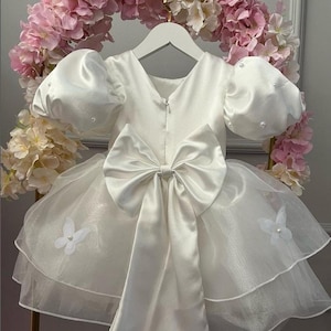 Vestido blanco de mariposa para niña, vestido de novia para bebé, vestido de niña de flores con perla, vestido de fiesta para niña, vestido de fiesta para niña pequeña, vestido para el primer cumpleaños