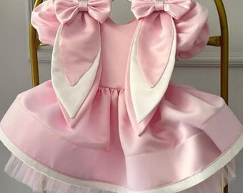 Baby Bunny Dress: Pink Satin Easter Outfit
