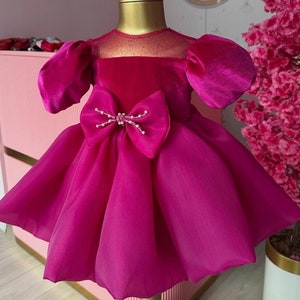 First Birthday Dress, Pink Tutu Dress, Pearl Flower Girl Dress, Special Occasion Baby Dress, Toddler Party Dress, Pagent Prom Gown