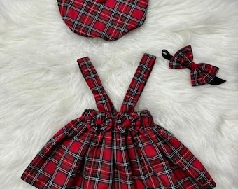 Handmade Red Tartan Baby Outfit: Christmas Dress, Hat & Headband