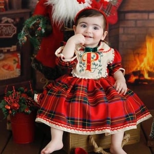Personalized Red Plaid Girl Christmas Dress, Christmas Toddler Photoshoot Outfit, Tutu Baby Dress, 1st Birthday Party Dress, Holiday Look