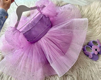 Purple Baby Tulle Dress,Girl 1stBirthday Dress,Baby Girl Outfit,Baby Silvery Tulle Dress,Dress For Special Occasion,Photo Shoot Baby