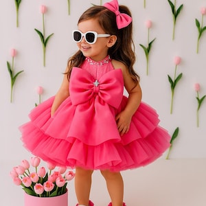 Pink Princess First Birthday Dress: Handmade Cotton Party Outfit