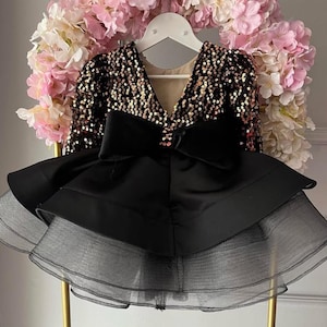 Black Sparkling Toddler Dress, Girl Black Tutu Dress, Birthday Party Girl Gown, Special Occasion Dress, Flower Girl Dress, Photoshoot Dress