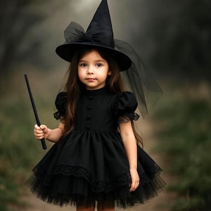 Black Girl Witch Costume, Girl Halloween Costume, Baby Halloween Witch Dress, Toddler Gothic Dress, Halloween Clothes, Boho Black Dress