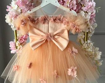 Handmade Baby Girl Dress: Floral Detachable Train Gown