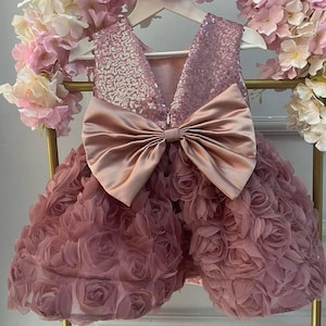 Vestido de tutú de cumpleaños rosa empolvado, vestido de primer cumpleaños, vestido de novia, atuendo de cumpleaños, vestido para ocasiones especiales, vestido de fiesta de graduación para bebé, vestido de fiesta