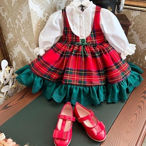 Vestito di Natale per bambina, vestito di Natale rosso per bambina, vestito di Natale verde, vestito di Natale rosso scozzese ricamato per bambina, vestito per le feste dei bambini