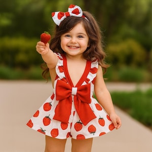 Girl Strawberry Dress, Strawberry Costume, Berry First Birthday Dress, Cute Birthday Dress, Baby First Halloween Costume, Baby Shower Gift