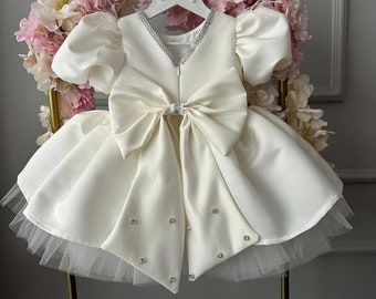 White Wedding Baby Dress: Baptism Dress, Flower Girl, Christening Gown